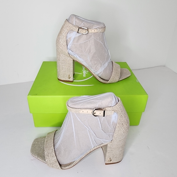 Sam Edelman Daniella Natural Glitter Open Toe Beige Women's Heels Size 5.5 - Picture 2 of 7